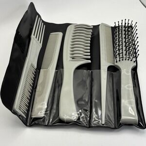 Vtg Burmax 6 pack‎ Wide Tooth Combs Pick Large Hair Brush With Case